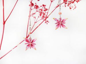 Boucles d'oreilles Origami - Fleurs etoiles roses